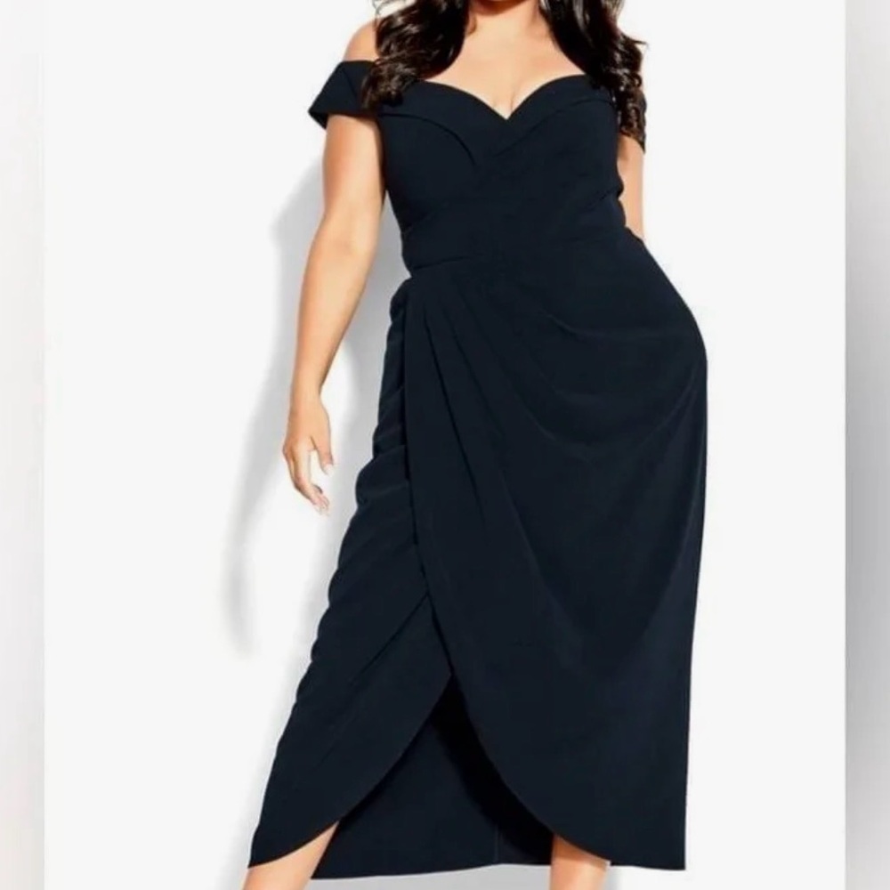 City Chic Plus Size Women's Rippled Love Off The Shoulder Faux Wrap Dress Size20